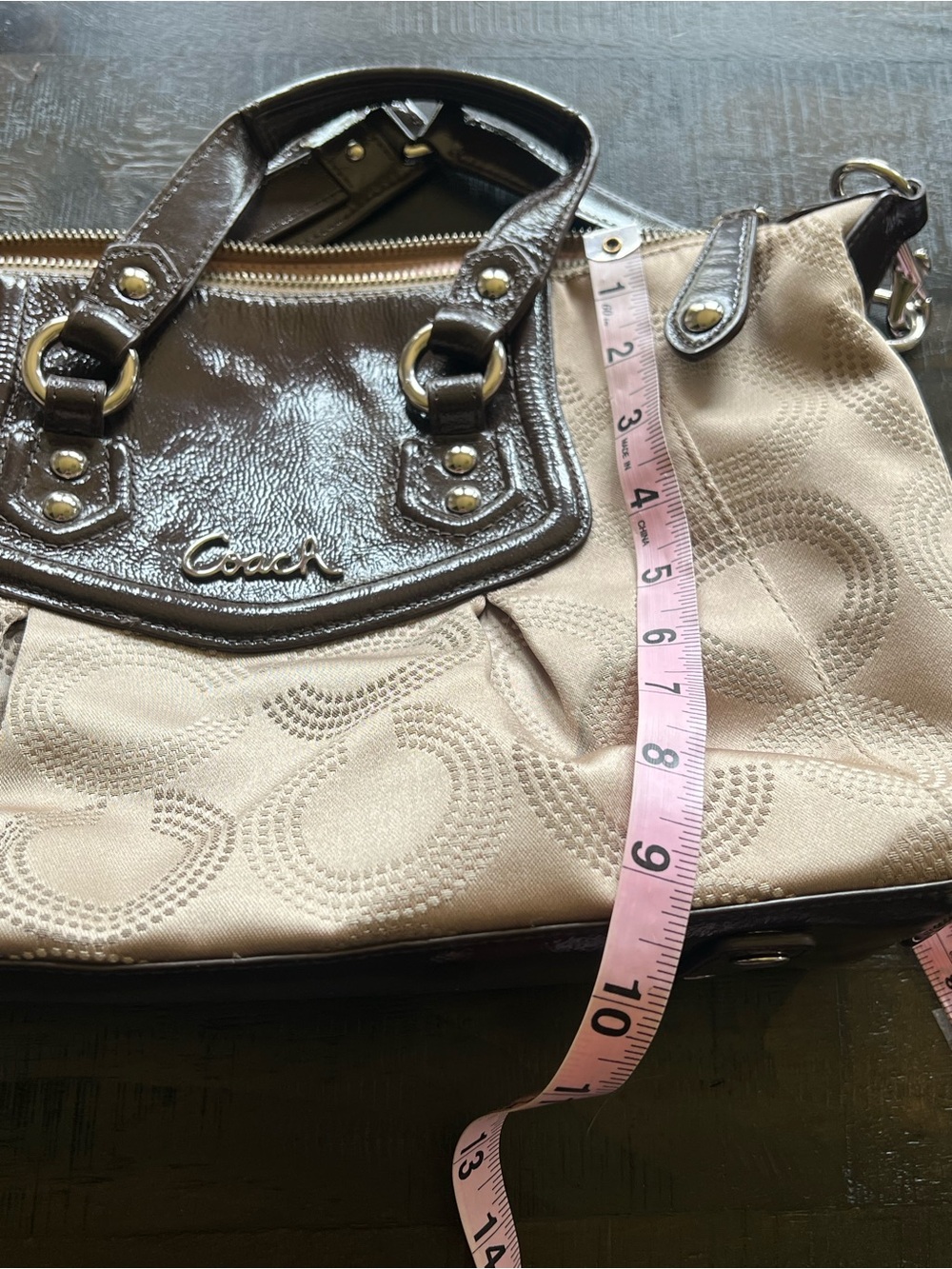 Coach Handbag Ashley Classic Signature C Satchel Beige/Brown Patent Leather - Picture 8 of 12